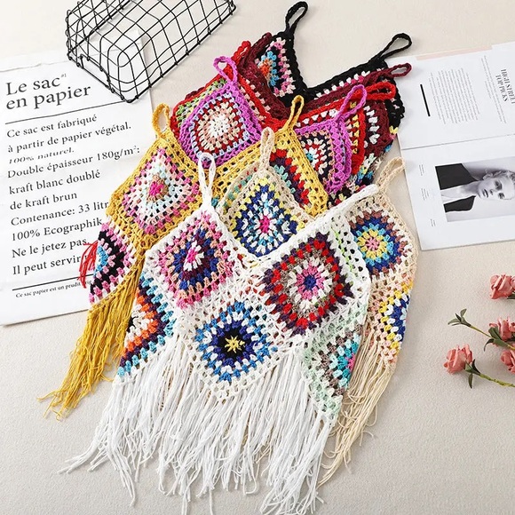 BOHO‎ Crochet Tassel Crop - Picture 1 of 7
